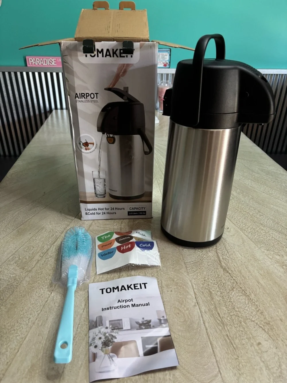 Tomakeit Airpot Coffee Dispenser with Stainless Steel Carafe - Black & Silver